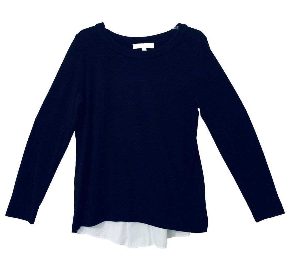 Loft Tunic Women Size Small Black White Colorblock Round Neck Hi Lo Comfy Casual